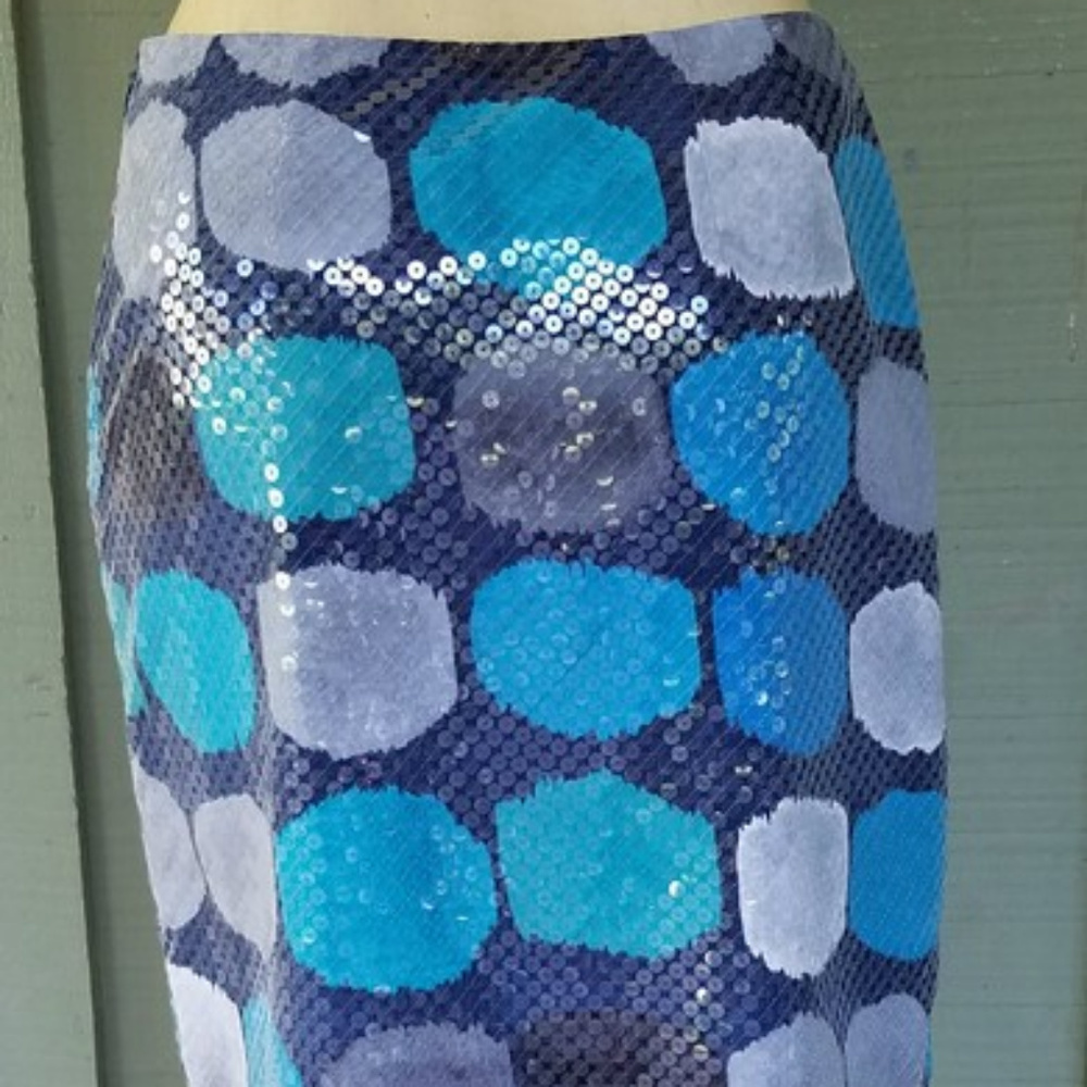 Ann Taylor Teal Navy Blue Turquoise White Sequin S